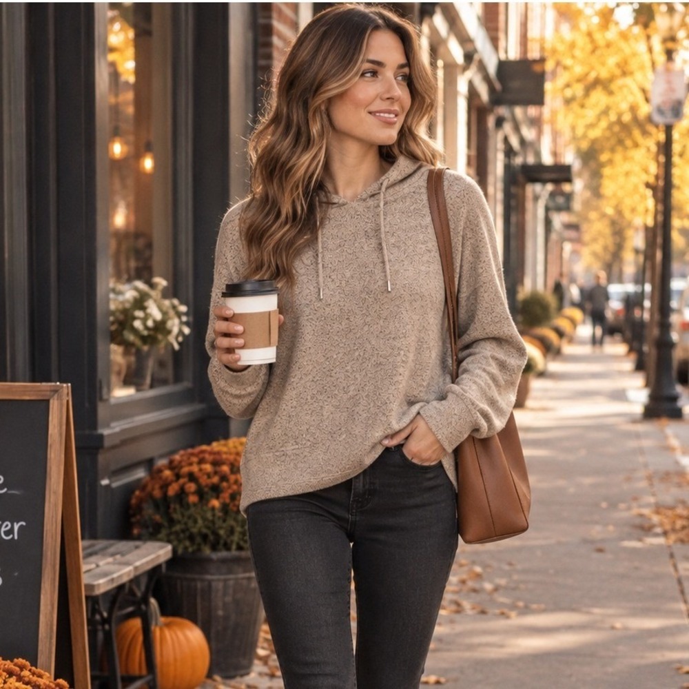 Nordstrom Womens Tan Marl Knit Long Sleeve Drawstring Pullover Hoodie M #401